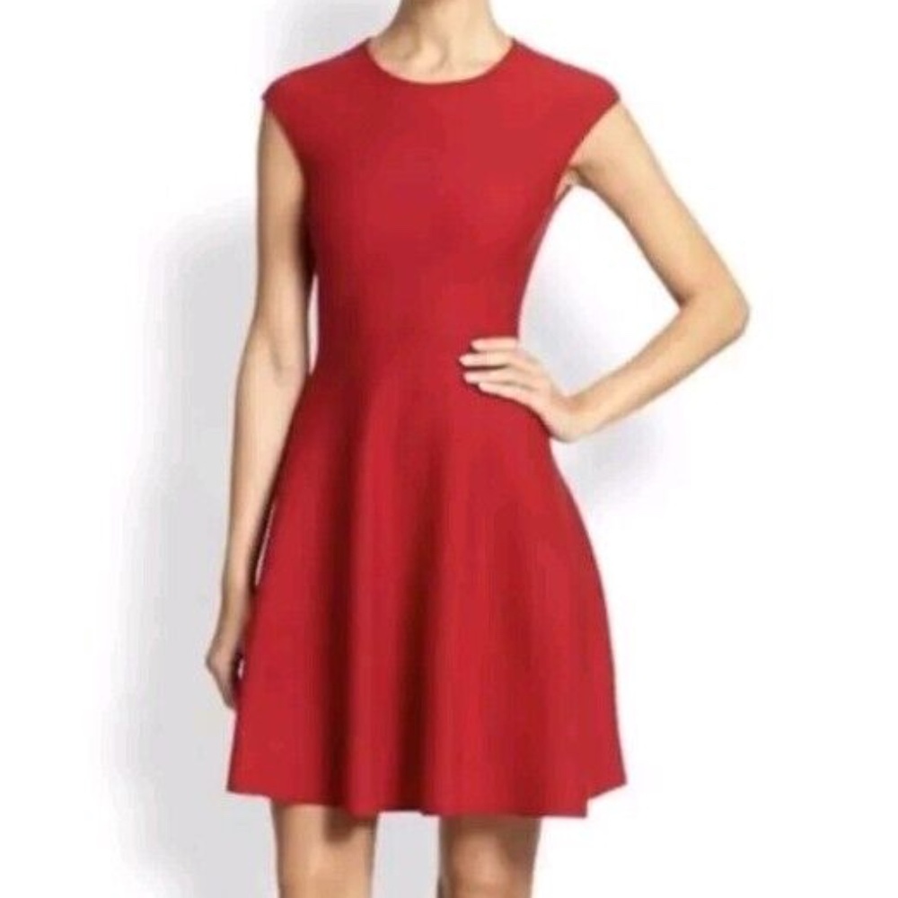 RVN Red Knit Flare Cap Sleeve Dress